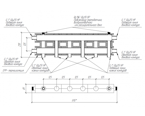 Модульный коллектор MK-60-4D.EPP ( 3+1 контура G 1″, 4D-кронштейны K.UMS)