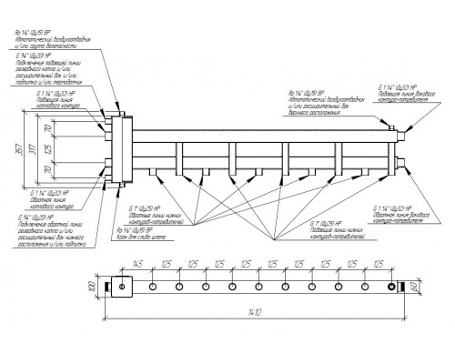 Балансировочный коллектор BM-100-6D (5 контуров G 1″, боковой контур G 1¼″)