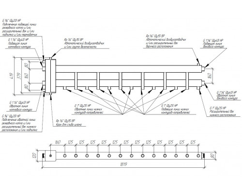 Балансировочный коллектор BMSS-150-7D (6 контуров G 1″, боковой контур G 1½″)