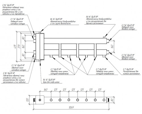 Балансировочный коллектор BMSS-150-4D (3 контура G 1″, боковой контур G 1½″)