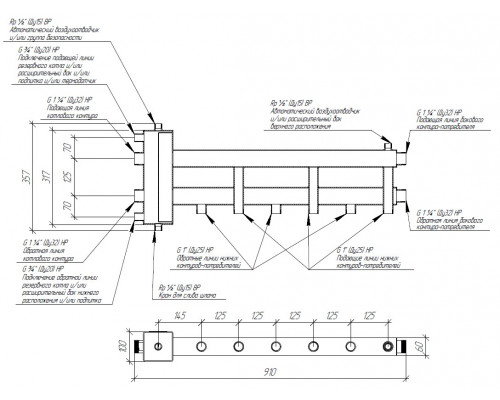 Балансировочный коллектор BM-100-4D (3 контура G 1″, боковой контур G 1¼″)