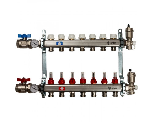 Коллектор из нержавеющей стали в сборе с расходомерами 7 вых.