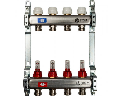 Коллектор из нержавеющей стали с расходомерами 4 вых.
