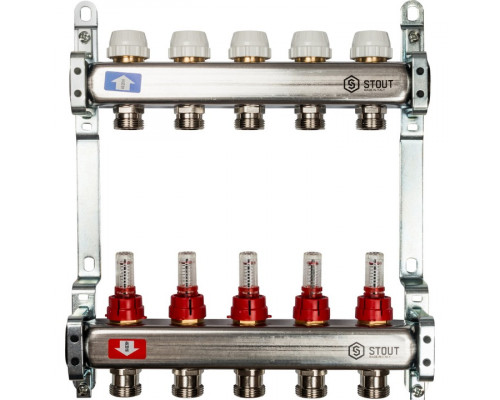 Коллектор из нержавеющей стали с расходомерами 5 вых.