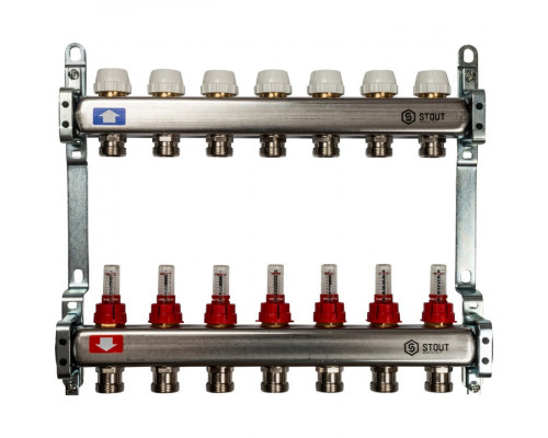 Коллектор из нержавеющей стали с расходомерами 7 вых.