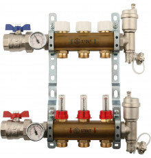 Распределительный коллектор из латуни с расходомерами 3 вых.