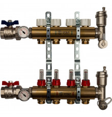 Распределительный коллектор из латуни с расходомерами 4 вых.