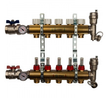 Распределительный коллектор из латуни с расходомерами 5 вых.