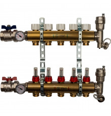 Распределительный коллектор из латуни с расходомерами 5 вых.