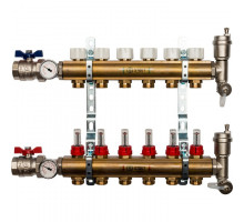 Распределительный коллектор из латуни с расходомерами 6 вых.