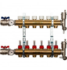 Распределительный коллектор из латуни с расходомерами 6 вых.