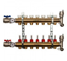 Распределительный коллектор из латуни с расходомерами 7 вых.