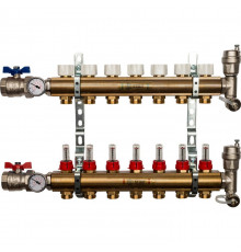 Распределительный коллектор из латуни с расходомерами 7 вых.
