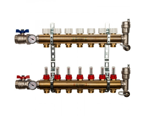 Распределительный коллектор из латуни с расходомерами 7 вых.