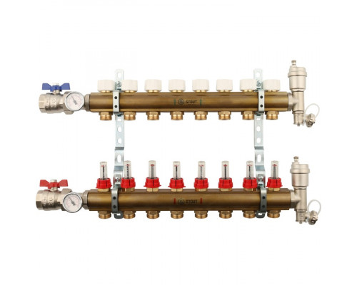 Распределительный коллектор из латуни с расходомерами 8 вых.