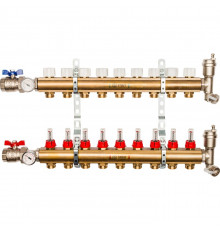 Распределительный коллектор из латуни с расходомерами 9 вых.