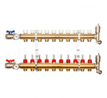 Распределительный коллектор из латуни с расходомерами 10 вых.