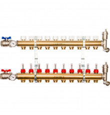 Распределительный коллектор из латуни с расходомерами 10 вых.