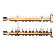 Распределительный коллектор из латуни с расходомерами 11 вых.