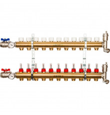 Распределительный коллектор из латуни с расходомерами 11 вых.
