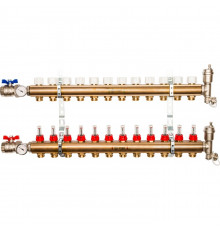 Распределительный коллектор из латуни с расходомерами 12 вых.