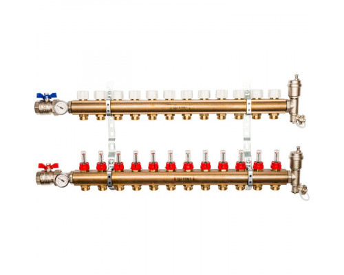 Распределительный коллектор из латуни с расходомерами 12 вых.