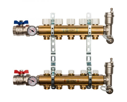 Распределительный коллектор из латуни без расходомеров 5 вых.