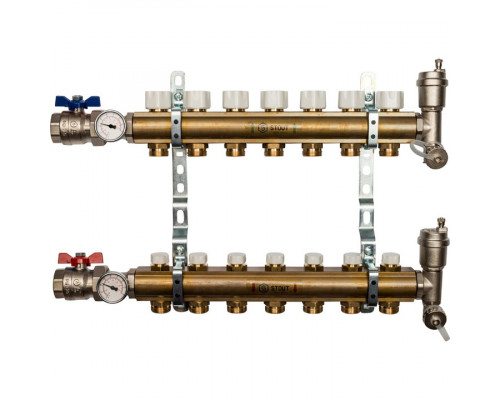 Распределительный коллектор из латуни без расходомеров 7 вых.