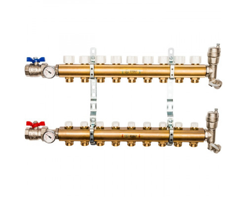 Распределительный коллектор из латуни без расходомеров 9 вых.