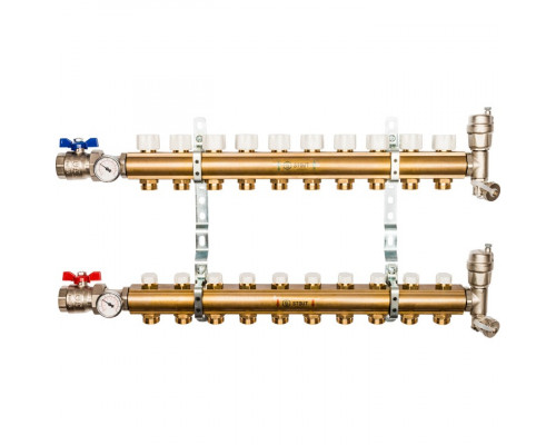 Распределительный коллектор из латуни без расходомеров 10 вых.
