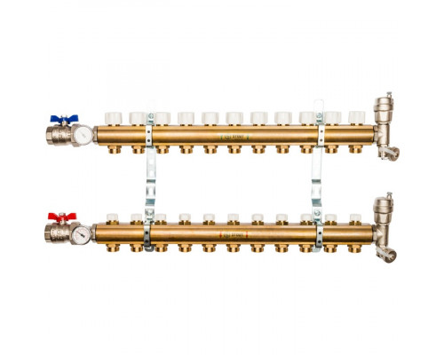 Распределительный коллектор из латуни без расходомеров 11 вых.