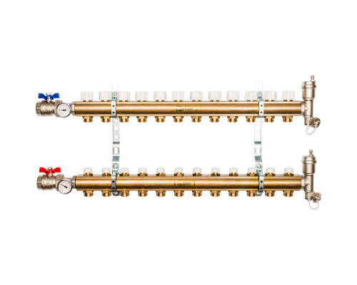 Распределительный коллектор из латуни без расходомеров 12 вых.