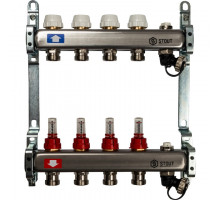 Коллектор из нержавеющей стали с расходомерами, с клапаном вып. воздуха и сливом 4 вых.