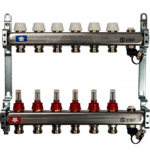 Коллектор из нержавеющей стали с расходомерами, с клапаном вып. воздуха и сливом 6 вых.